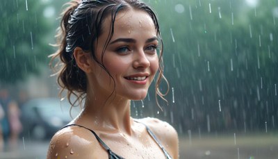 Woman smiling in rain