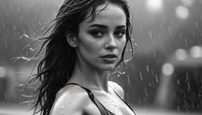 Woman standing in rain