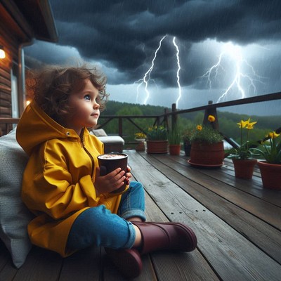 Child watching storm on deck