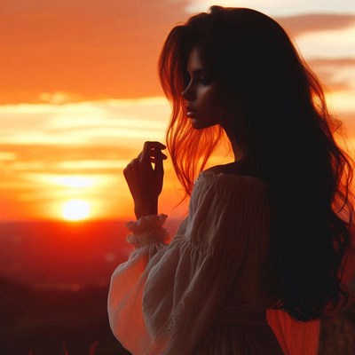 Woman silhouetted against sunset