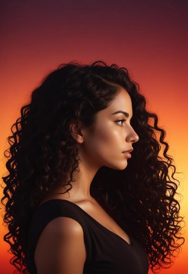 Woman with curly hair against sunset