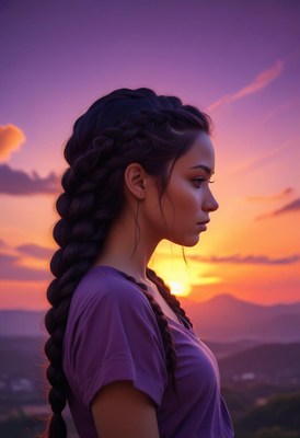 Woman with braids at sunset