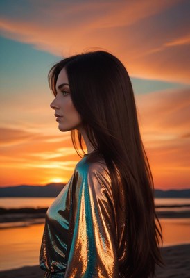 Woman in gold at sunset