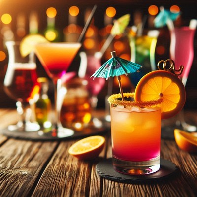 Orange cocktail with umbrella
