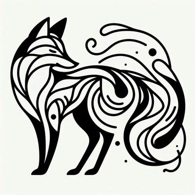 Black and white fox illustration
