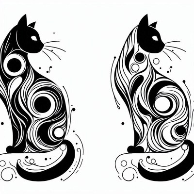 Two abstract black cats