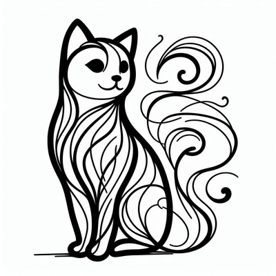 Black and white cat line drawing