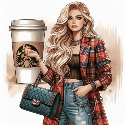 Blonde woman with coffee and handbag