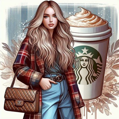 Woman in plaid coat with coffee