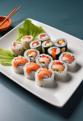Salmon and vegetable sushi rolls