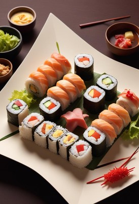 Assorted sushi rolls on plate