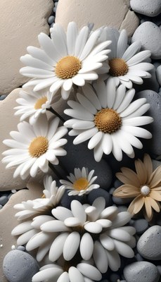 White daisies on stones