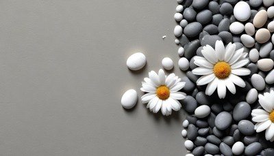 White daisies and grey stones