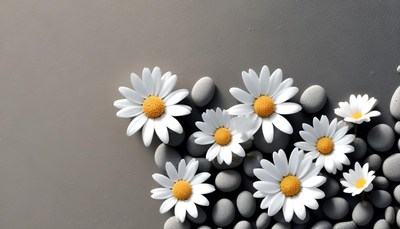 White daisies on gray stones