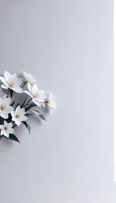 White flowers on a gray wall