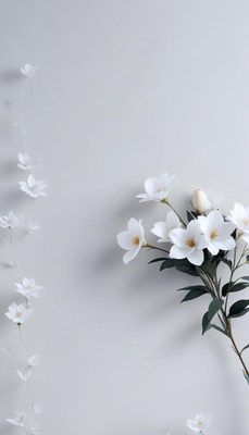 White flowers on a grey wall
