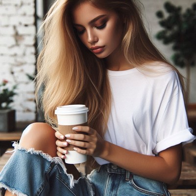 Woman holding coffee cup indoors