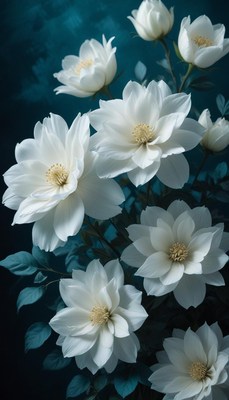 White flowers against teal background