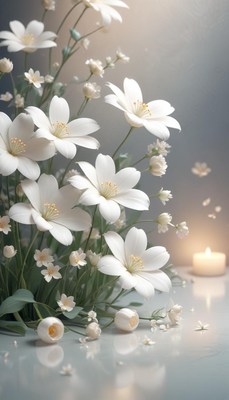 White flowers with candlelight
