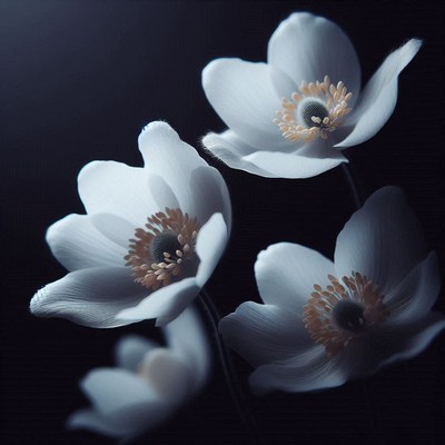 White anemone flowers in dark background