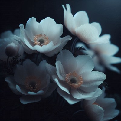 White flowers in darkness