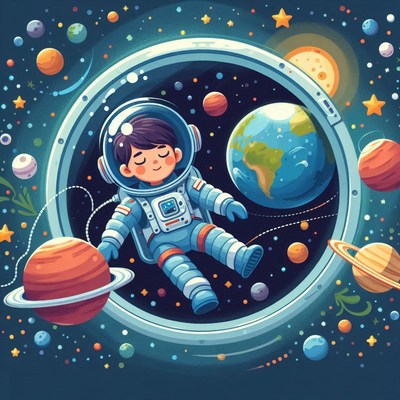 Astronaut sleeping in space