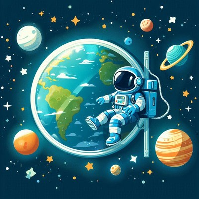 Astronaut gazing at earth in space