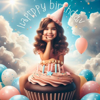 Girl celebrating birthday on cupcake