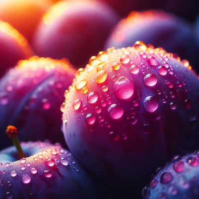 Dewy plums close-up