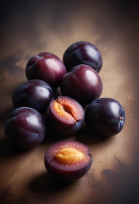 Plums on a brown surface
