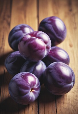 Plums on wooden table