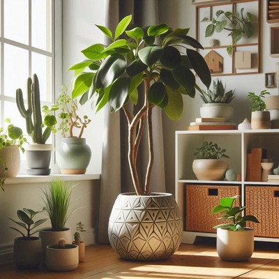 Fiddle leaf fig plant in modern home decor