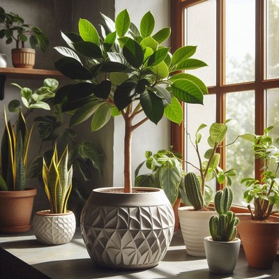 Green plants in window light