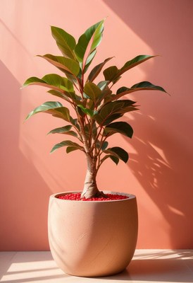 Ficus plant in pot against pink wall
