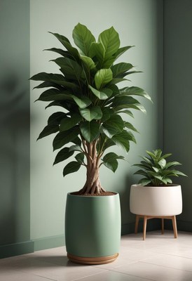 Ficus plant in green pot