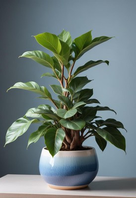 Ficus plant in blue pot