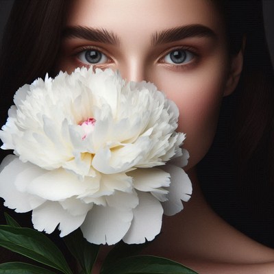 Woman holding white peony