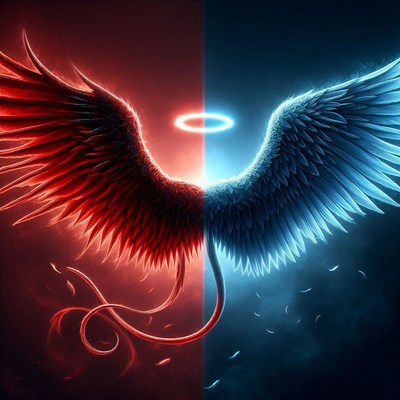 Red and blue angel wings