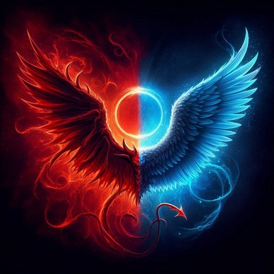 Red and blue winged creatures facing off