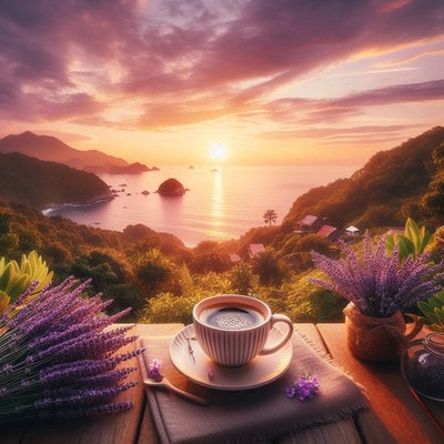 Coffee and sunset view