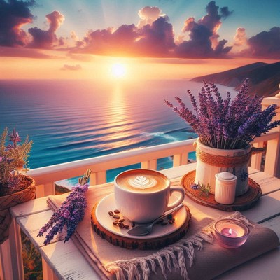 Sunset coffee with ocean view