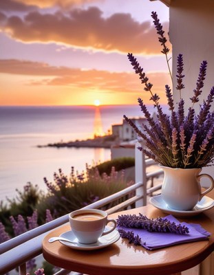 Sunset coffee with lavender