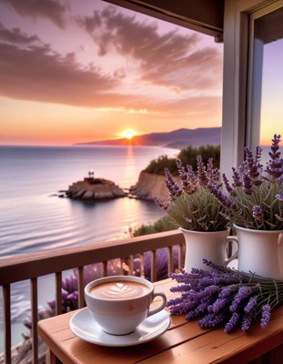 Sunset coffee on the coast