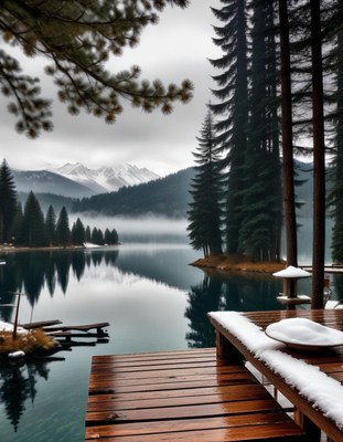 Winter lake view from deck
