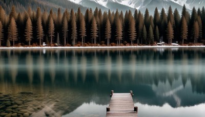 Wooden dock at mountain lake