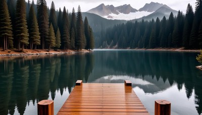 Wooden dock on a mountain lake