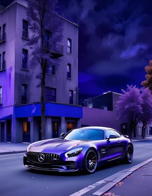 Purple sports car at night