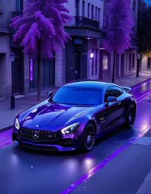 Purple mercedes-benz on city street