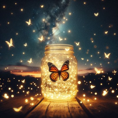 Butterfly in a jar under the milky way