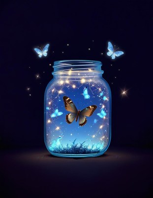 Butterfly and lights in a jar